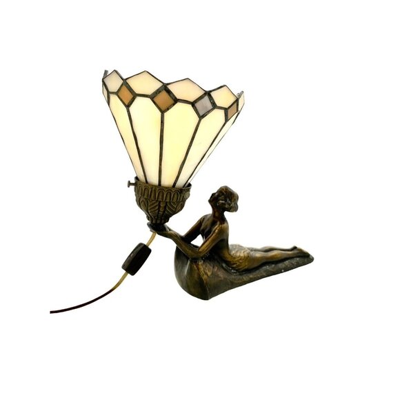 Lamp Laying Lady with Stain Glas Classic Art Deco Vintage Decor - Picture 3 of 8